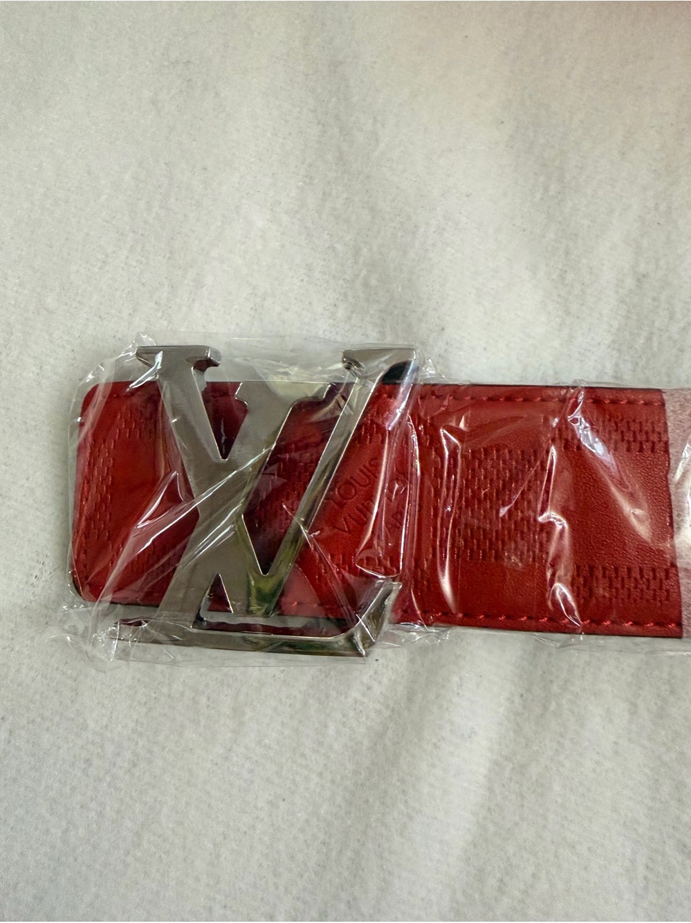 Red Damier Belt with Silver Buckle